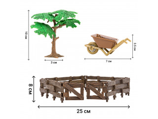 Игрушки фигурки в наборе серии "На ферме", 6 предметов (фермер, слон и слоненок, ограждение-загон, дерево, тележка)