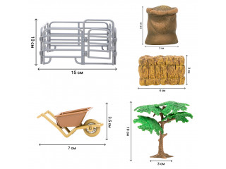 Игрушки фигурки в наборе серии "На ферме", 8 предметов: Авелинская лошадь и жеребенок, фермер, дерево, ограждение-загон, инвентарь