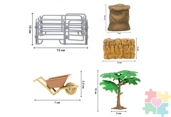 Игрушки фигурки в наборе серии "На ферме", 8 предметов: Авелинская лошадь и жеребенок, фермер, дерево, ограждение-загон, инвентарь