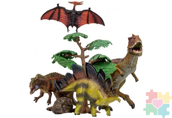 Динозавры и драконы для детей серии "Мир динозавров": птеродактиль, тираннозавр, стегозавр, цератозавр (набор фигурок из 6 предметов)