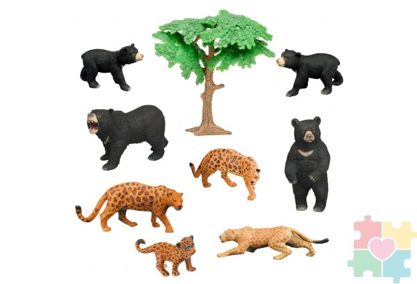 Набор фигурок животных серии "Мир диких животных": семья гималайских медведей и семья ягуаров (набор из 9 предметов)