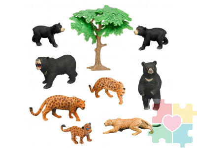 Набор фигурок животных серии "Мир диких животных": семья гималайских медведей и семья ягуаров (набор из 9 предметов)
