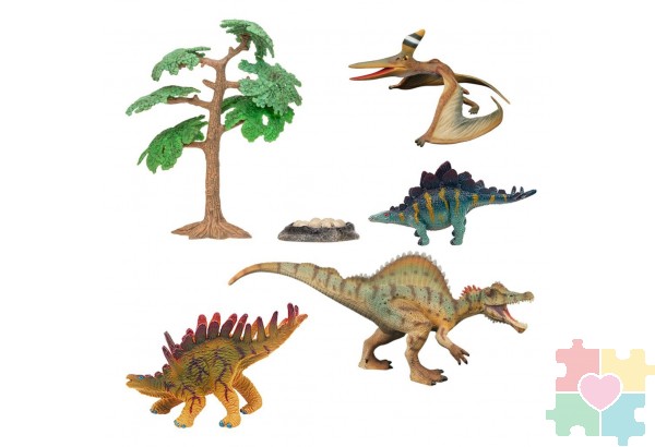 Динозавры и драконы для детей серии "Мир динозавров": cтегозавр, птеродактиль, спинозавр, кентрозавр (набор фигурок из 6 предметов)