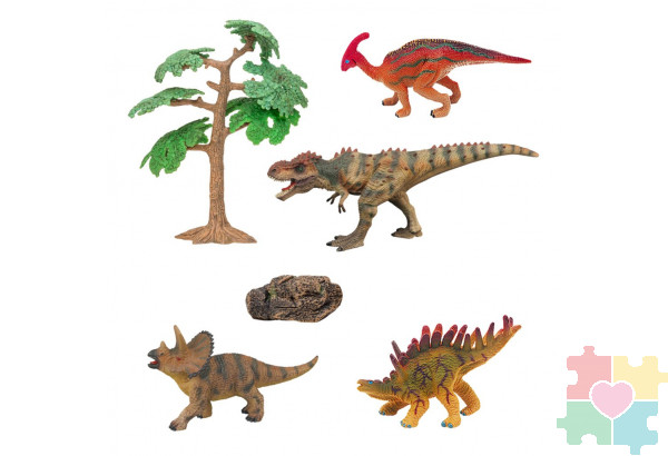 Динозавры и драконы для детей серии "Мир динозавров": паразвролопхус, трицератопс, тираннозавр, кентрозавр (набор фигурок из 6 предметов)