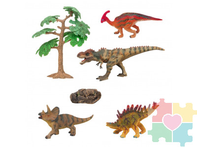 Динозавры и драконы для детей серии "Мир динозавров": паразвролопхус, трицератопс, тираннозавр, кентрозавр (набор фигурок из 6 предметов)