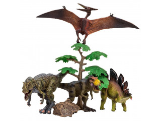 Динозавры и драконы для детей серии "Мир динозавров": птеродактиль, тираннозавр, стегозавр, аллозавр (набор фигурок из 6 предметов)