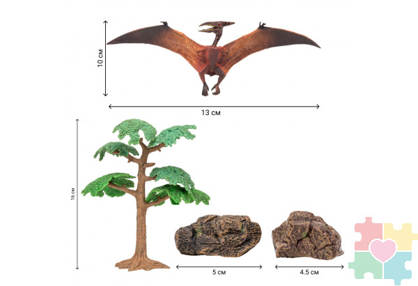 Динозавры и драконы для детей серии "Мир динозавров": птеродактиль, брахиозавр, аллозавр, пахицефалозавр (набор фигурок из 7 предметов)