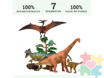 Динозавры и драконы для детей серии "Мир динозавров": птеродактиль, брахиозавр, аллозавр, пахицефалозавр (набор фигурок из 7 предметов)
