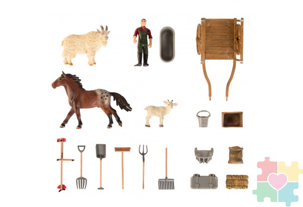 Набор фигурок животных cерии "На ферме": Ферма игрушка, лошадь, козы, фермер, инвентарь - 21 предмет