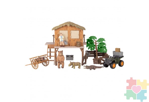 Набор фигурок животных cерии "На ферме": Ферма игрушка, крокодил, медведь, носорог, квадроцикл, фермер, инвентарь - 17 предметов