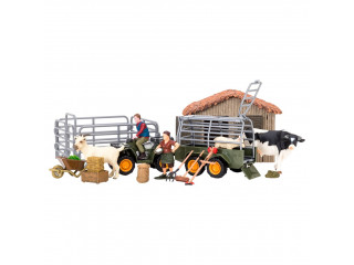 Набор фигурок животных серии "На ферме": Ферма игрушка, бык, козы, квадроцикл для перевозки животных, фермеры, инвентарь - 22 предмета