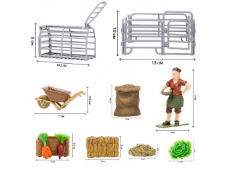 Набор фигурок животных серии "На ферме": Ферма игрушка, бык, козы, квадроцикл для перевозки животных, фермеры, инвентарь - 22 предмета