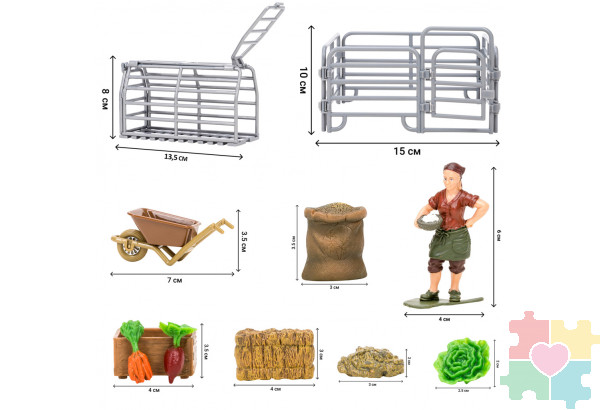Набор фигурок животных серии "На ферме": Ферма игрушка, бык, козы, квадроцикл для перевозки животных, фермеры, инвентарь - 22 предмета