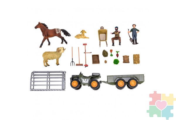 Набор фигурок животных серии "На ферме": Ферма игрушка, 22 фигурок домашних животных (коровы, овцы), персонажей и инвентаря