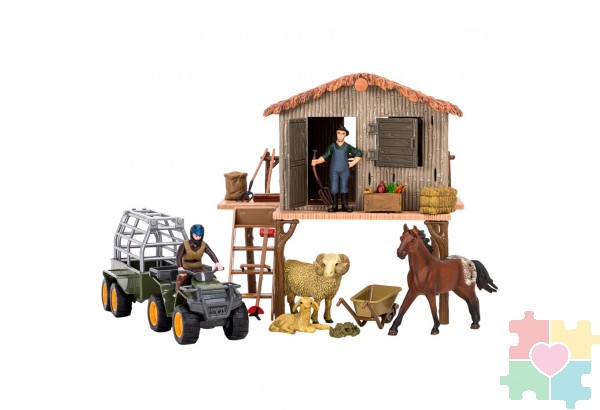 Набор фигурок животных серии "На ферме": Ферма игрушка, 22 фигурок домашних животных (коровы, овцы), персонажей и инвентаря
