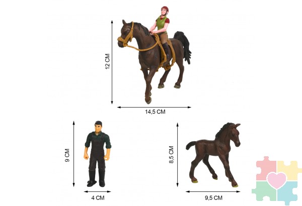 Набор фигурок животных серии "Мир лошадей": Конюшня игрушка, Фризская лошадь с жеребенком, фермер, наездница, инвентарь - 22 предмета