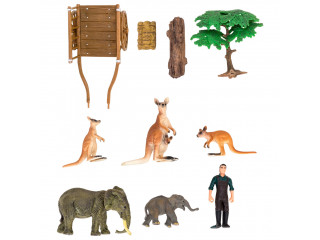 Набор фигурок животных серии "На ферме": Ферма игрушка, кенгуру, слоны, фермер, инвентарь - 12 предметов