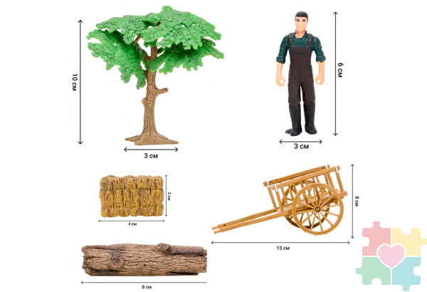 Набор фигурок животных серии "На ферме": Ферма игрушка, кенгуру, слоны, фермер, инвентарь - 12 предметов