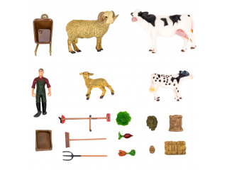 Набор фигурок животных серии "На ферме": Ферма игрушка, 19 фигурок домашних животных (коровы, овцы), персонажей и инвентаря