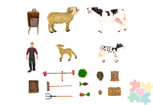 Набор фигурок животных серии "На ферме": Ферма игрушка, 19 фигурок домашних животных (коровы, овцы), персонажей и инвентаря