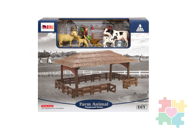 Набор фигурок животных серии "На ферме": Ферма игрушка, 19 фигурок домашних животных (коровы, овцы), персонажей и инвентаря