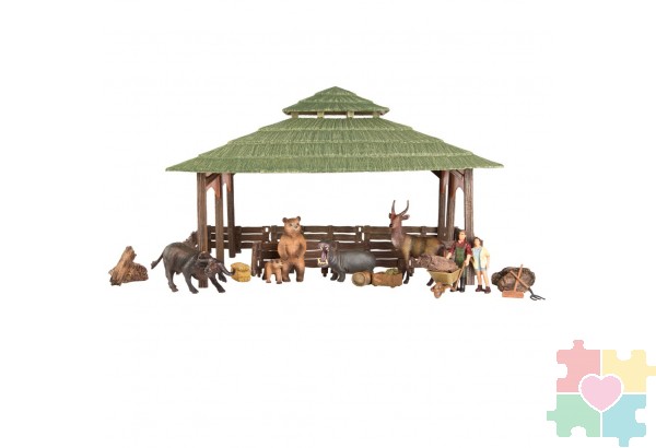 Набор фигурок животных cерии "На ферме": Ферма игрушка, бегемот, буйвол, медведи, антилопа, фермеры, инвентарь - 21 предмет