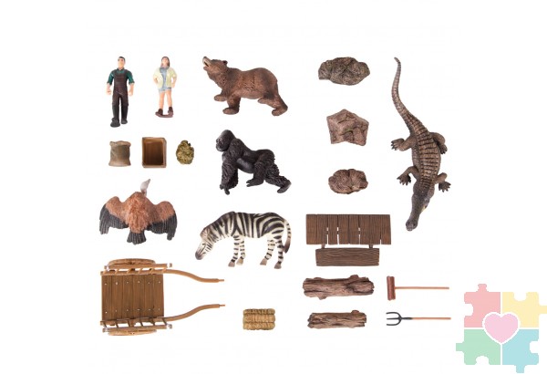 Набор фигурок животных cерии "На ферме": Ферма игрушка, медведь, горилла, зебра, крокодил, грифон, фермеры, инвентарь - 23предмета