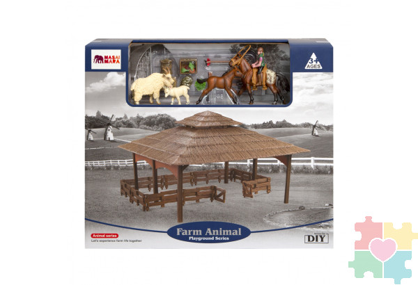 Набор фигурок животных серии "На ферме": Ферма игрушка, 18 фигурок домашних животных (лошади, козы), персонажей и инвентаря