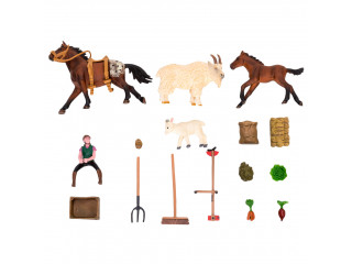 Набор фигурок животных серии "На ферме": Ферма игрушка, 18 фигурок домашних животных (лошади, козы), персонажей и инвентаря