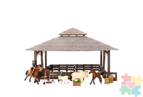 Набор фигурок животных серии "На ферме": Ферма игрушка, 18 фигурок домашних животных (лошади, козы), персонажей и инвентаря