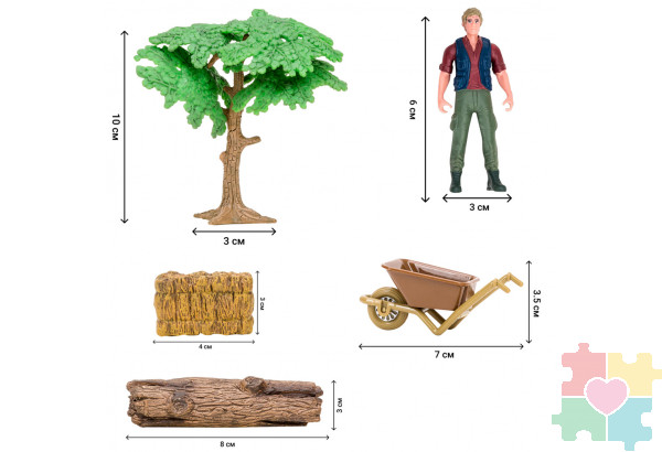 Набор фигурок животных серии "На ферме": Ферма игрушка, львы, зебры, фермер, инвентарь - 11 предметов