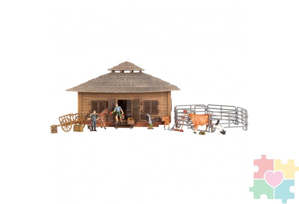 Набор фигурок животных cерии "На ферме": Ферма игрушка, лошадь, кролик, гусь, телята, фермеры, инвентарь - 21 предмет