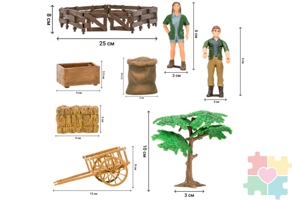 Набор фигурок животных серии "На ферме": Ферма игрушка, кенгуру, зебры, фермеры, инвентарь - 16 предметов