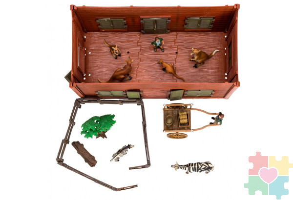 Набор фигурок животных серии "На ферме": Ферма игрушка, кенгуру, зебры, фермеры, инвентарь - 16 предметов