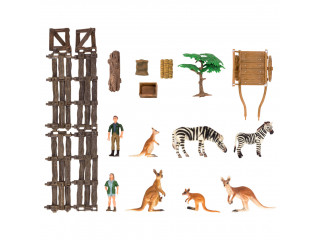 Набор фигурок животных серии "На ферме": Ферма игрушка, кенгуру, зебры, фермеры, инвентарь - 16 предметов