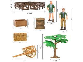 Набор фигурок животных серии "На ферме": Ферма игрушка, кенгуру, зебры, фермеры, инвентарь - 16 предметов