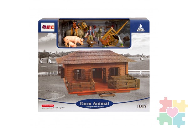 Набор фигурок животных серии "На ферме": Ферма игрушка, 24 фигурки домашних животных (лошади, свиньи) и птиц, фермеров и инвентаря