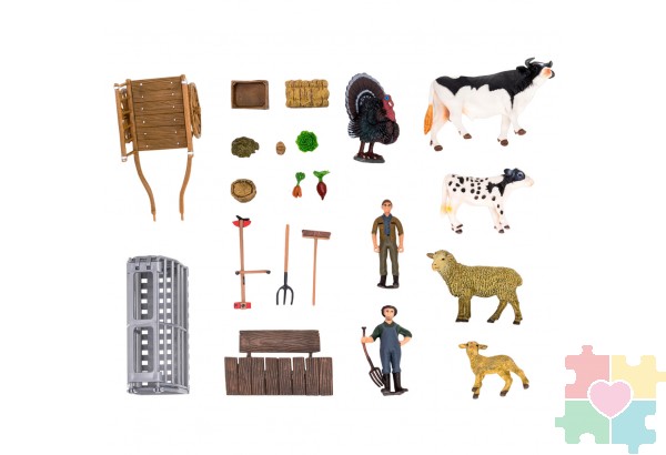 Набор фигурок животных серии "На ферме": Ферма игрушка, 21 фигурка домашних животных и птиц, фермеров и инвентаря