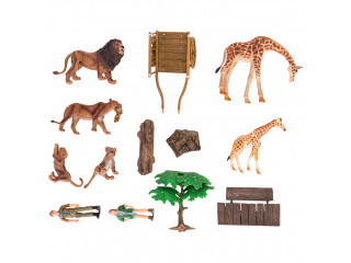 Набор фигурок животных серии "На ферме": Ферма игрушка, львы, жирафы, фермеры, инвентарь - 14 предметов