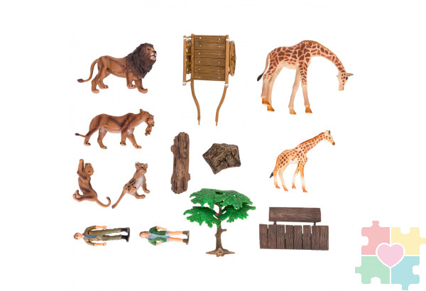 Набор фигурок животных серии "На ферме": Ферма игрушка, львы, жирафы, фермеры, инвентарь - 14 предметов