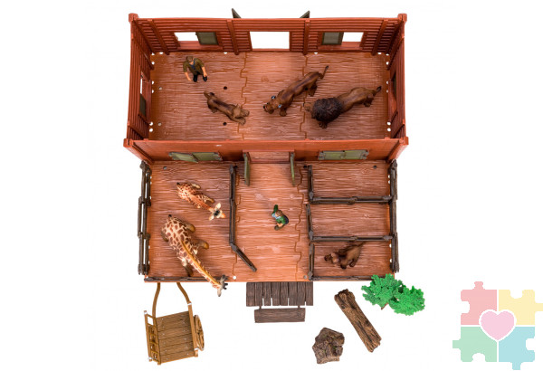 Набор фигурок животных серии "На ферме": Ферма игрушка, львы, жирафы, фермеры, инвентарь - 14 предметов