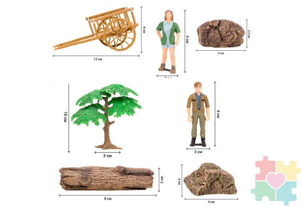 Набор фигурок животных серии "На ферме": Ферма игрушка, львы, жирафы, фермеры, инвентарь - 14 предметов