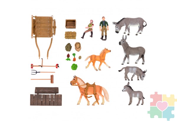 Набор фигурок животных серии "На ферме": Ферма игрушка, 23фигурки лошадей, осликов, фермеров и инвентаря