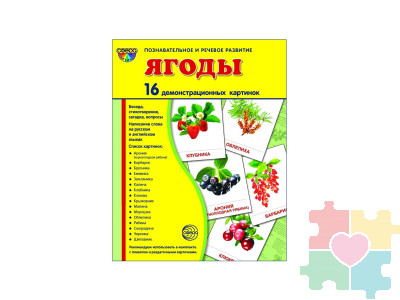 Демонстрационные карточки "Ягоды" (размер большой,16 штук)