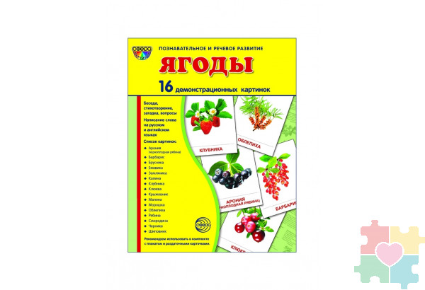 Демонстрационные карточки "Ягоды" (размер большой,16 штук)