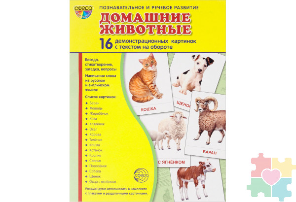 Демонстрационные карточки "Домашние животные" (размер большой,16 штук)