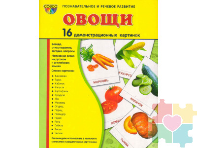Демонстрационные карточки "Овощи" (размер большой,16 штук)
