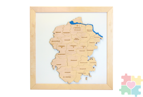 Деревянная настенная карта Республики Чувашия