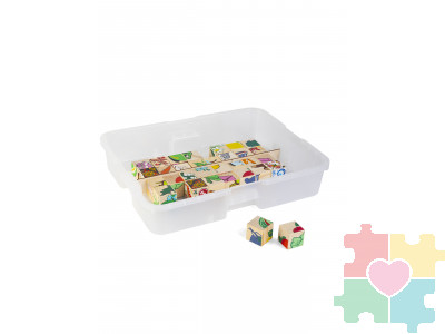 Комплект деревянных кубиков с картинками. 8 видов в системе хранения Игротека