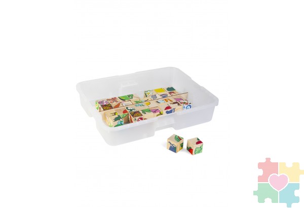 Комплект деревянных кубиков с картинками. 8 видов в системе хранения Игротека